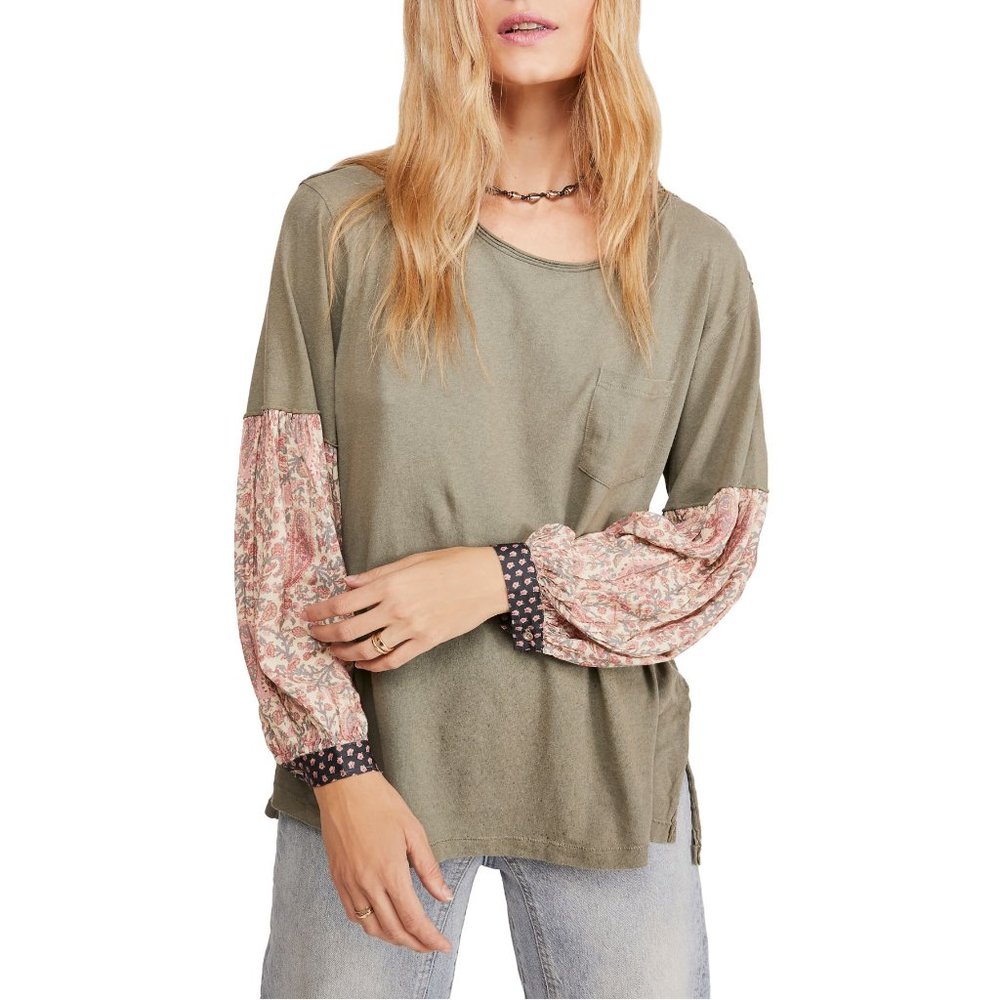 NWT Free People Jade Long Sleeve Pocket Tee Top